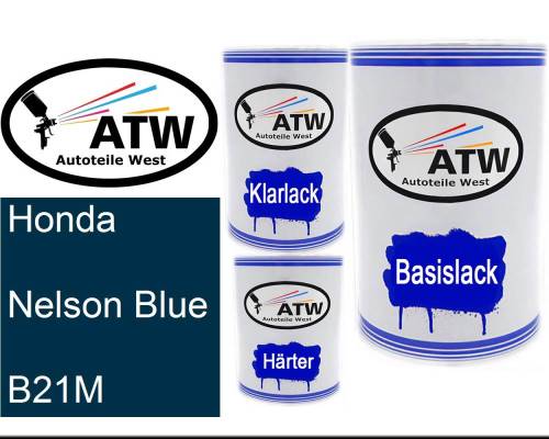 Honda, Nelson Blue, B21M: 500ml Lackdose + 500ml Klarlack + 250ml Härter - Set, von ATW Autoteile West.